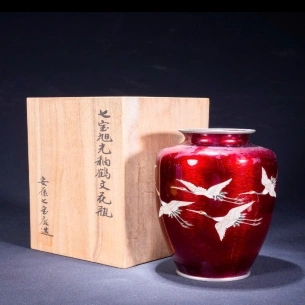 Bình hoa Cloisonne Shippo xanh chim hạc