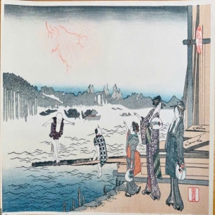 Tranh khắc gỗ- Tác phẩm: Người đẹp tận hưởng buổi tối mát mẻ