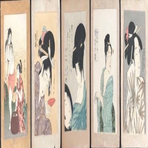 Tranh Khắc gỗ Nhật bản ( Bộ 5 tranh) Tác phẩm: Chân dung người phụ nữ xinh đep. 