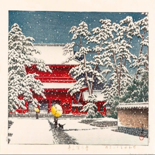 Tranh in khắc gỗ NHật BẢn - Tác phẩm: TUYẾT RƠI CHÙA ZOJOJI (雪の増上寺)  