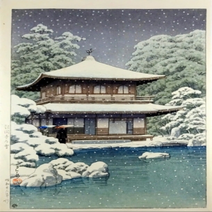 🖼 Tác phẩm: “Ginkakuji trong đêm tuyết” (Chùa Bạc Kyoto mùa tuyết rơi)