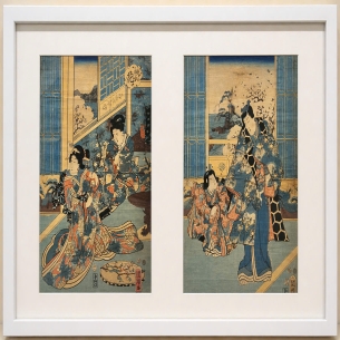 Tranh khắc gỗ( bản cổ) Bộ 2 tranh - Tác phẩm: Hoa của Akshi Hana  Hoak sĩ: Yamaguchiya Tohei, Edo, Kaei (1853)