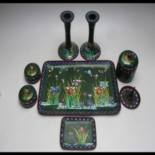 Bình hoa Cloisonne Shippo đỏ đô hoa cúc hoạ mi