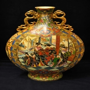 Bình Satsuma mini cổ - Chữ ký nghệ nhân Kinzan  hàng cổ