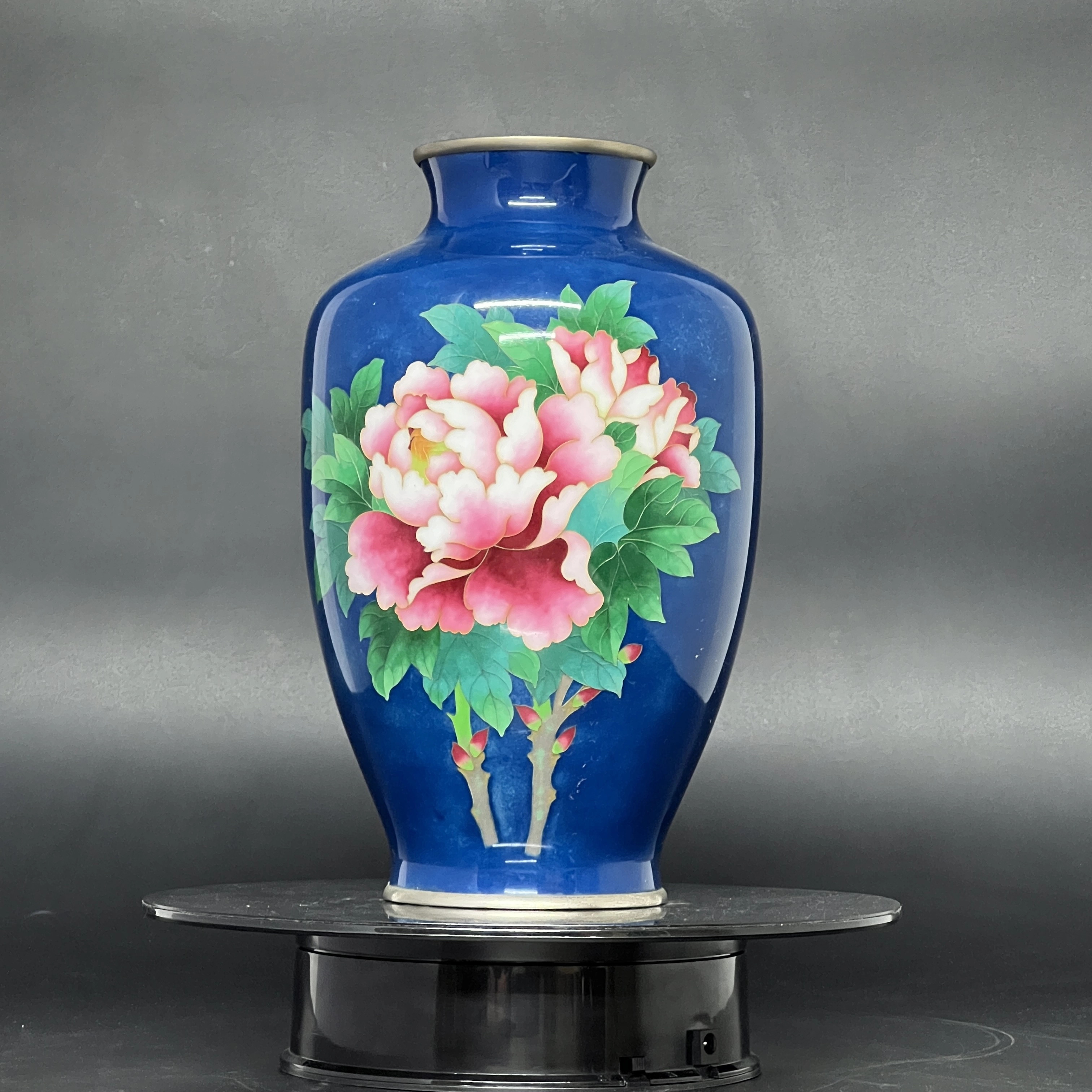 Bình hoa Cloisonne Shippohoa cúc đại đoá đỏ