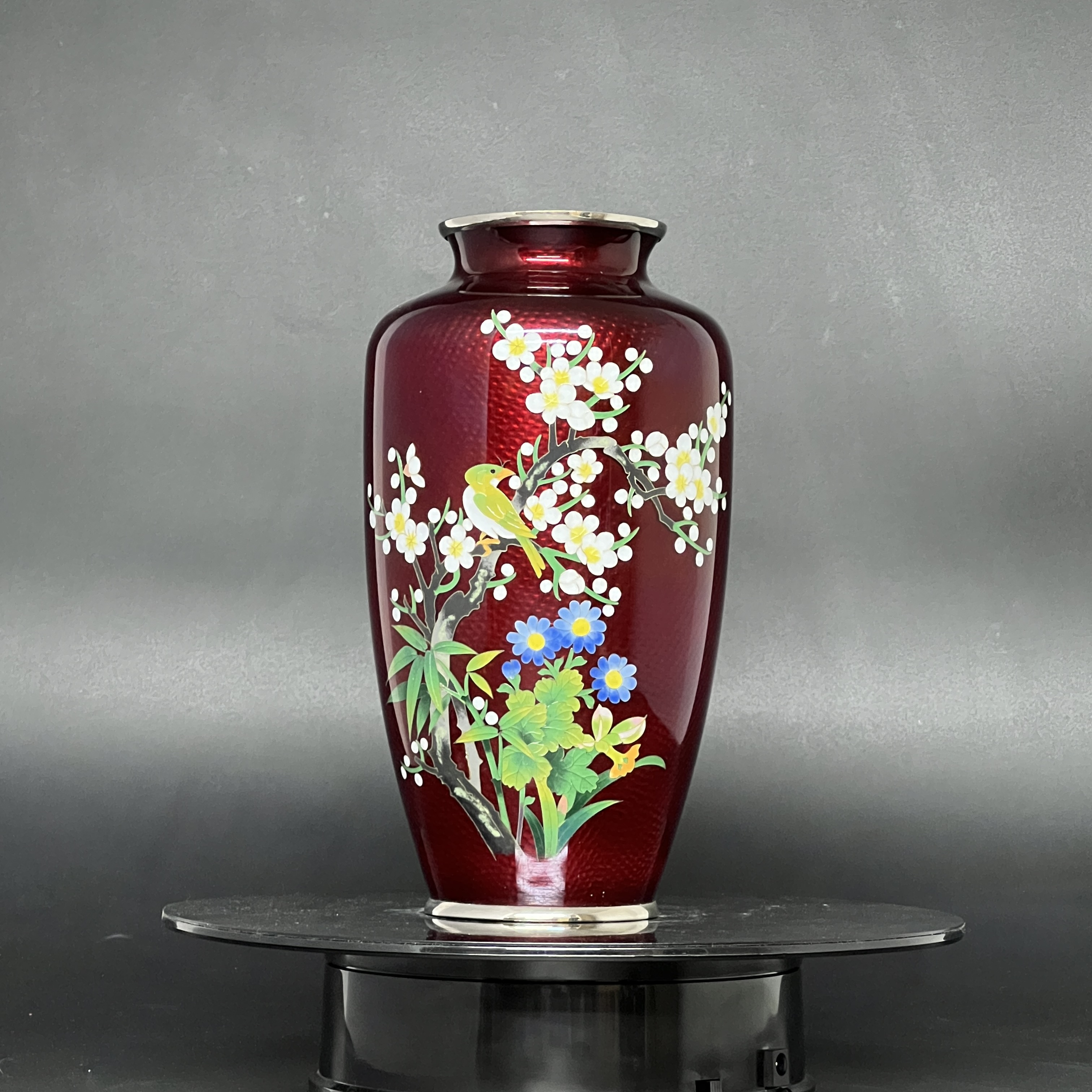 Bình hoa Cloisonne Shippo chim hoạ mi
