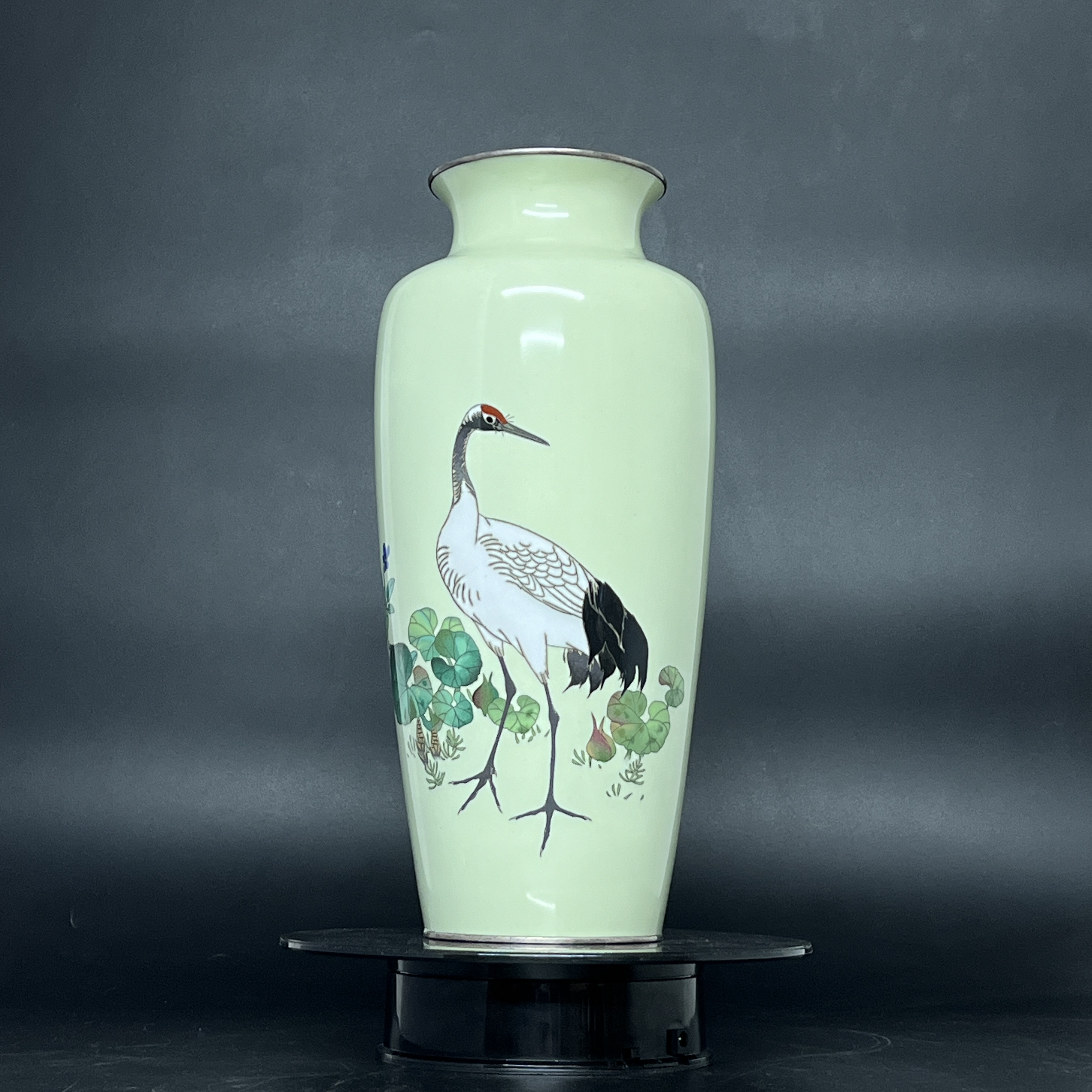 Bình hoa Cloisonne Shippo xanh chim hạc
