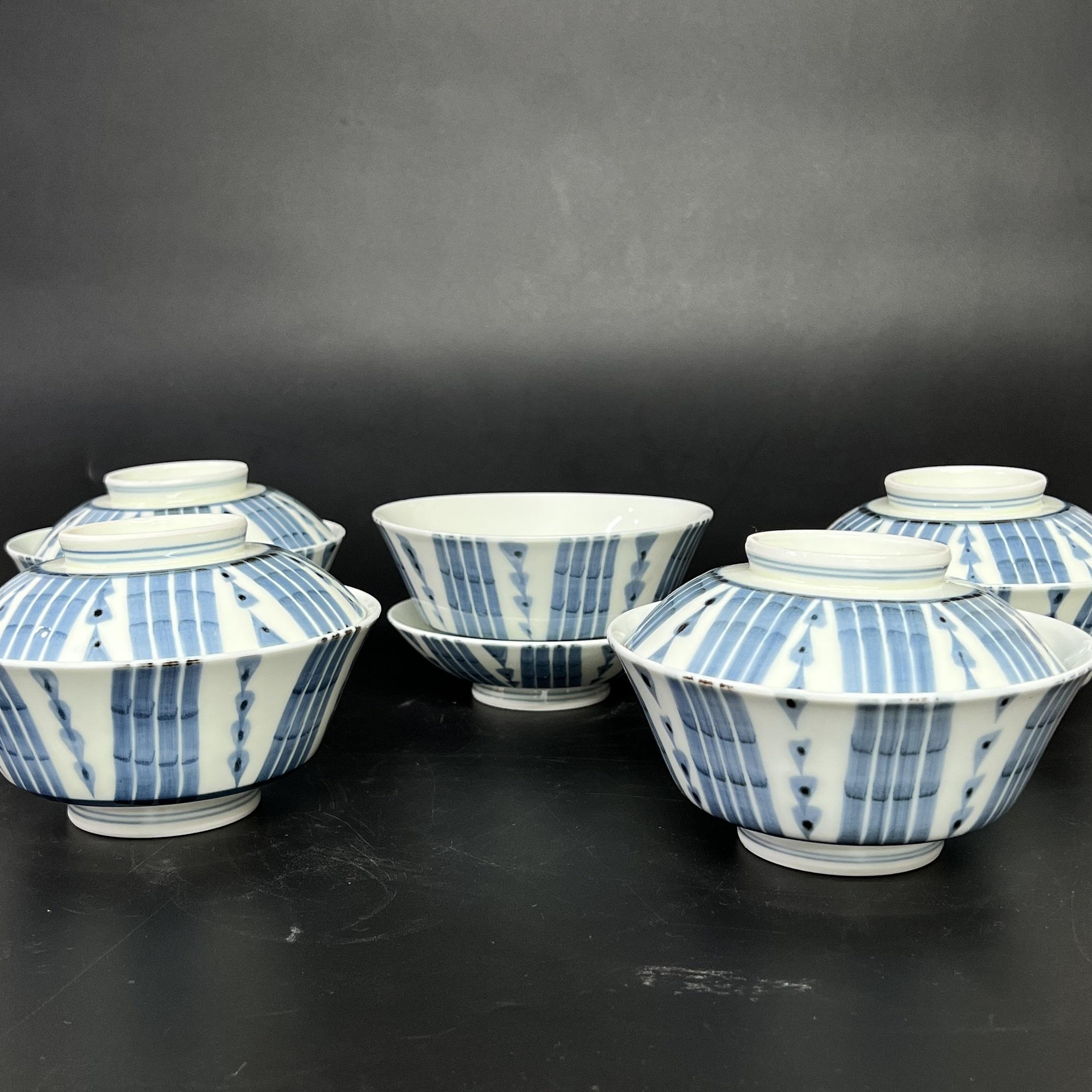 Bộ tô hoạ tiết tre trúc xanh lam