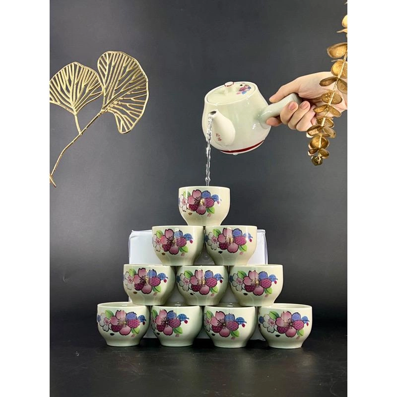 Bộ ấm trà họa tiết hoa sen xanh