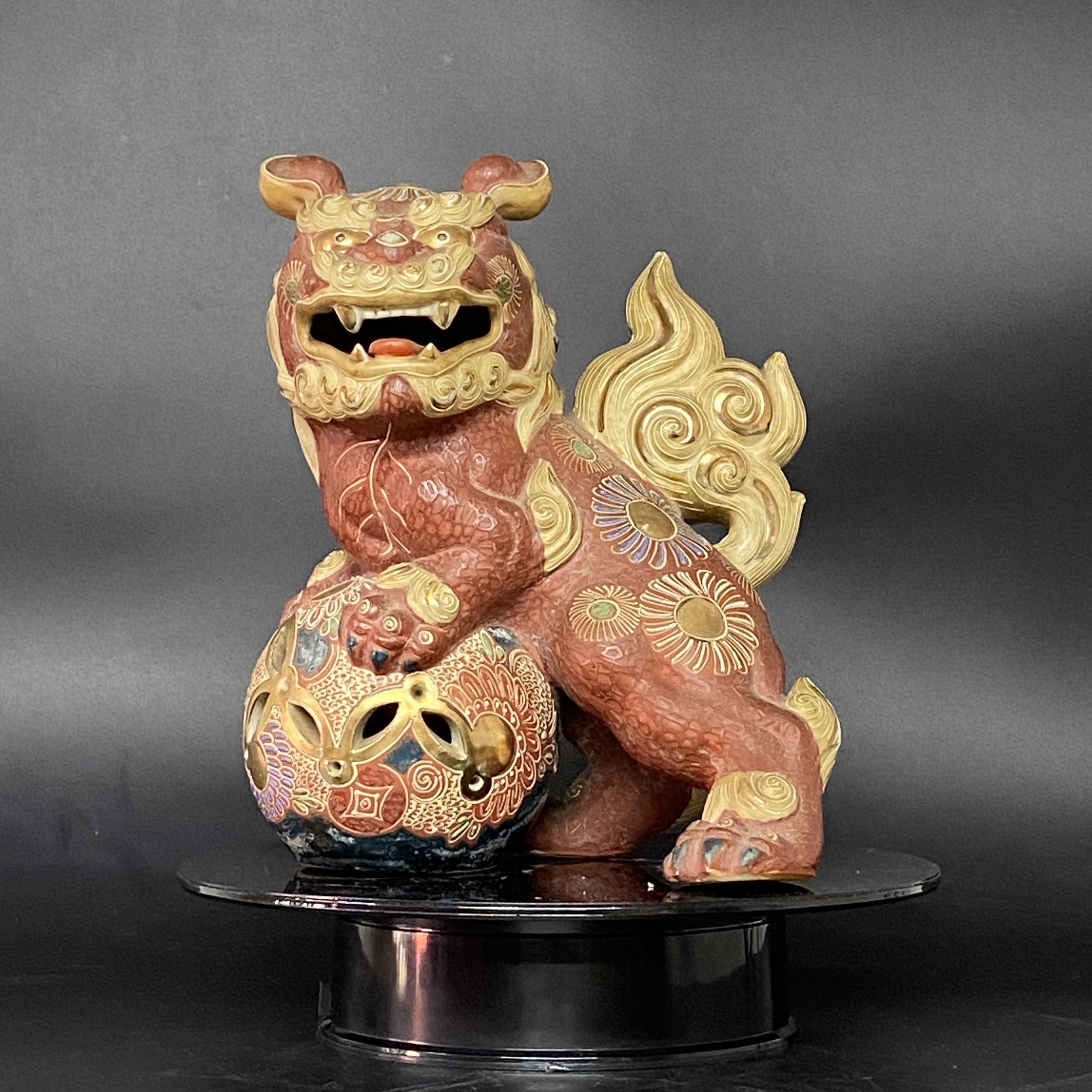 Tượng gốm kỳ lân phong thuỷ Nhật bản nâu đỏ lớn