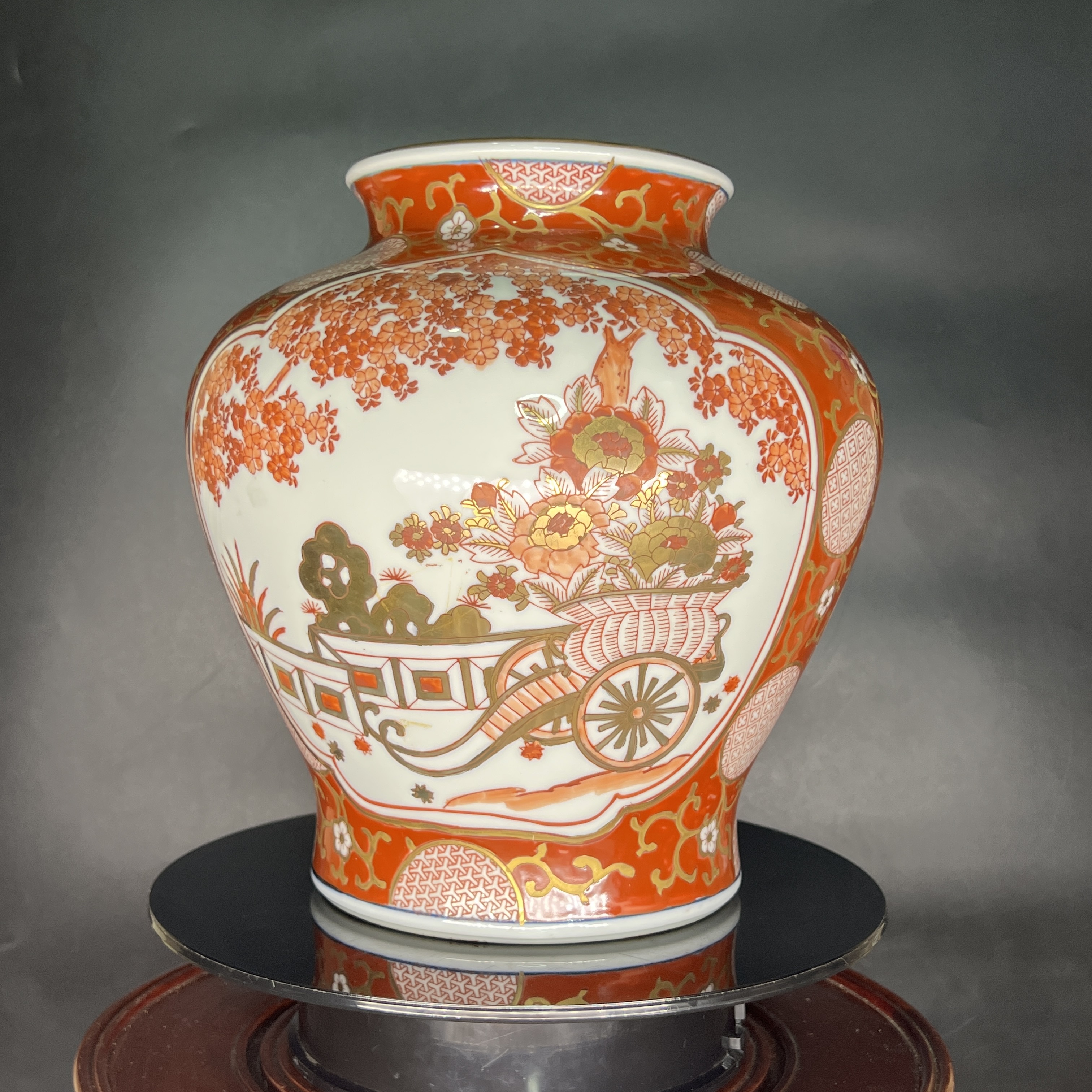 Bình gốm sứ Imari cổ màu cam đỏ Nhật Bản nguyên bản cổ