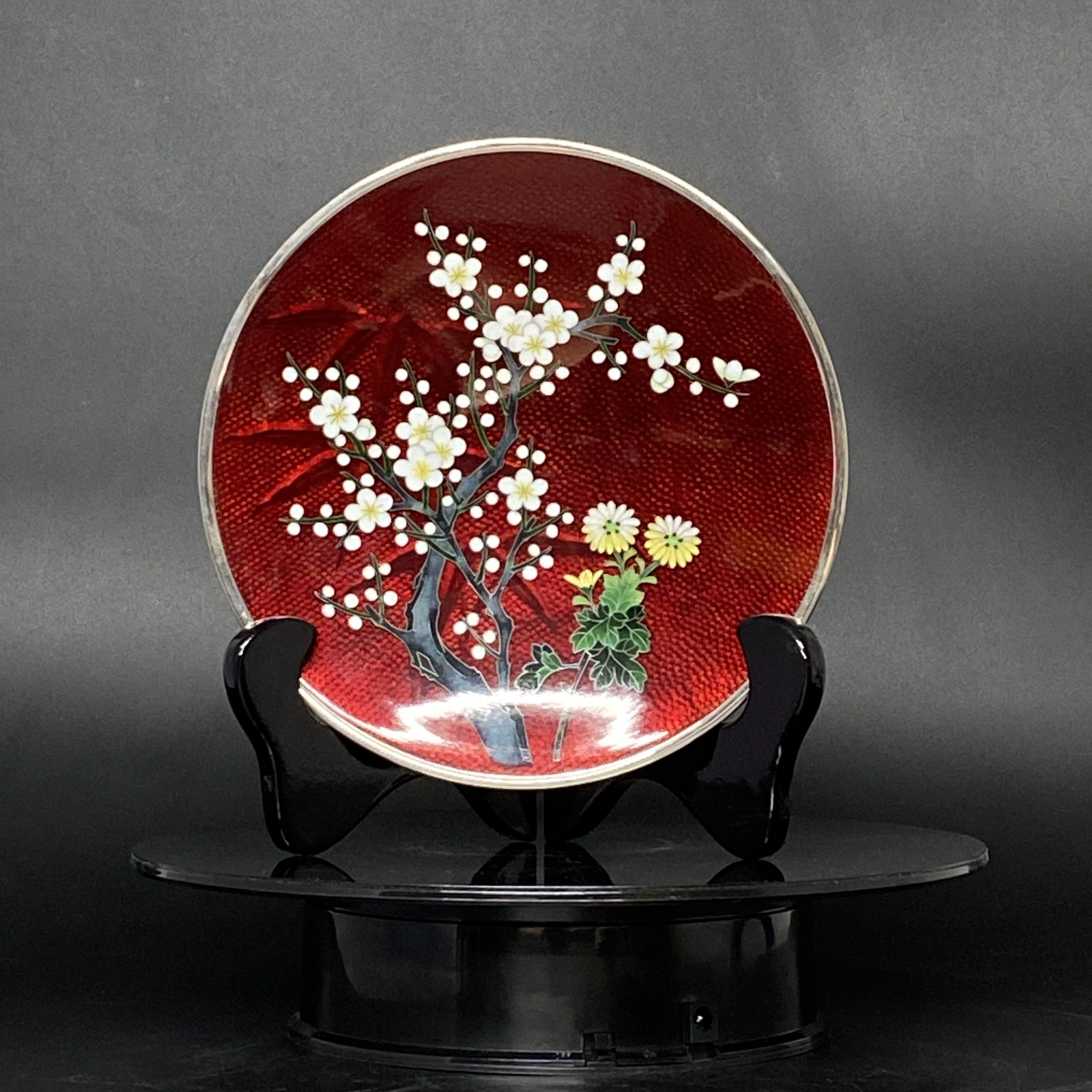 Bình hoa Cloisonne Shippo xanh ngọc bích hoa mẫu đơn