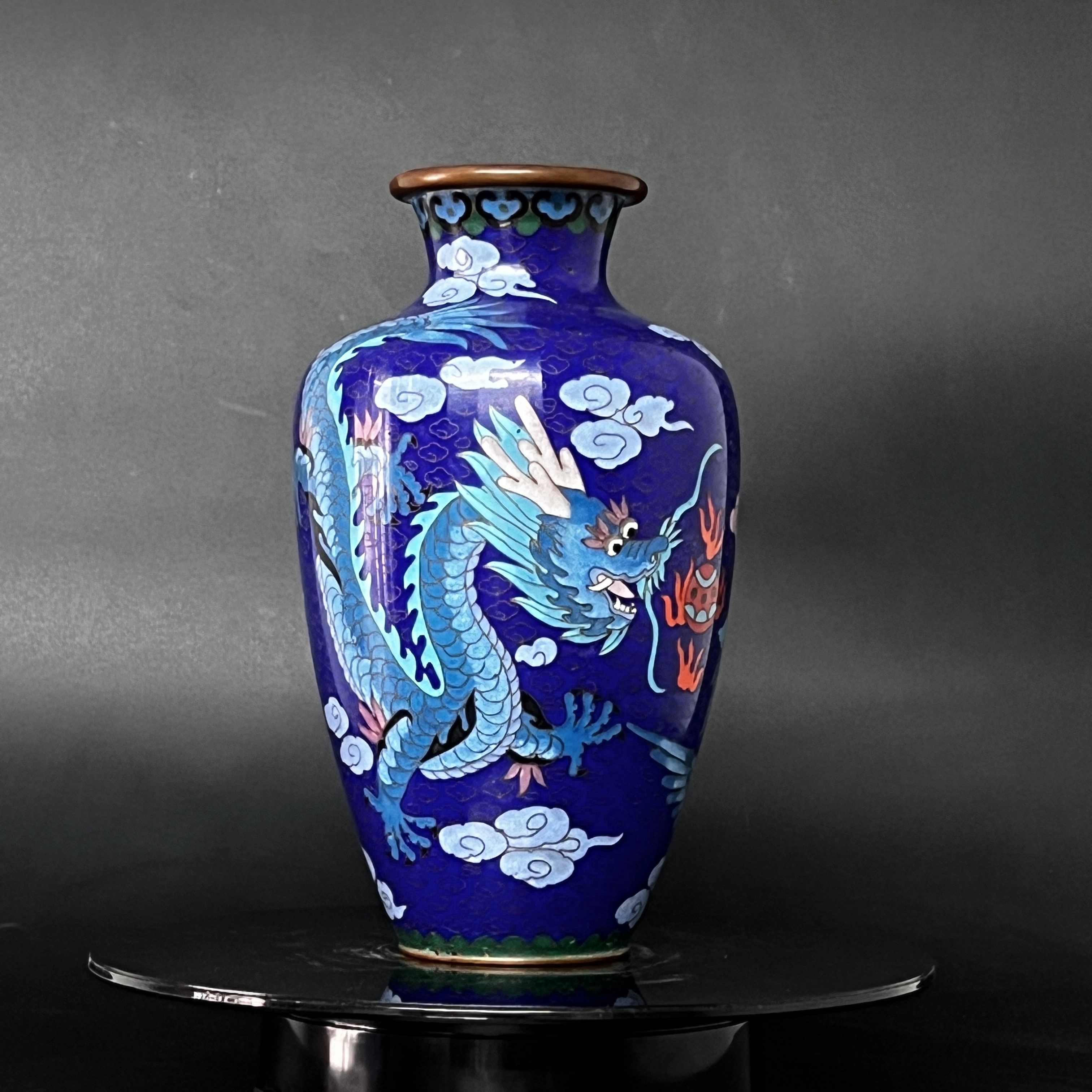 Bình pháp lam đen long phụng tranh ngọc