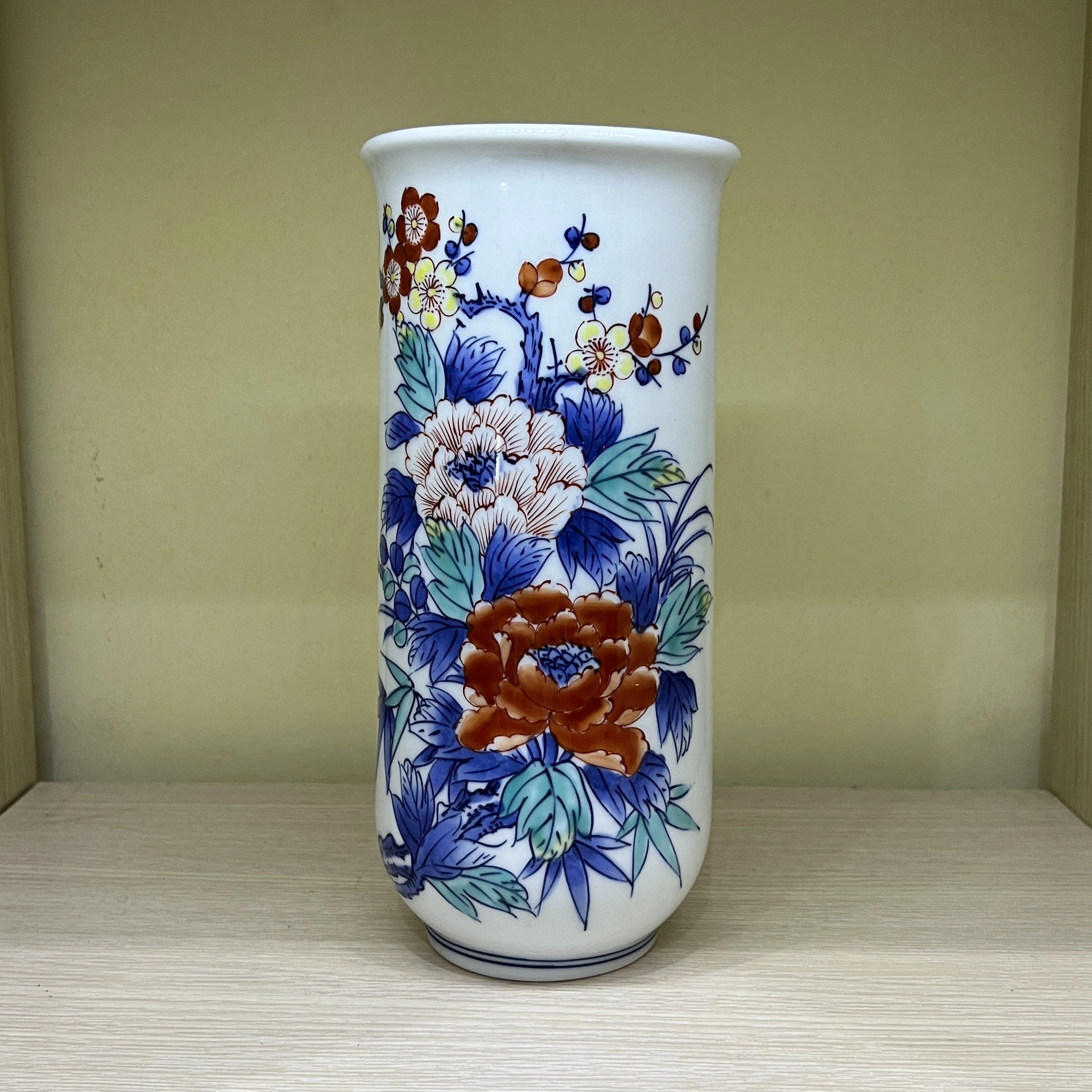 Bình hoa Imari xưa Nhật bản hoạ tiết hoa lá dáng hình trụ cổ điển
