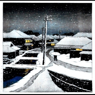 Tranh in khắc gỗ - Tác phẩm : 雪に暮るる寺島村 (Làng Terajima trong tuyết)