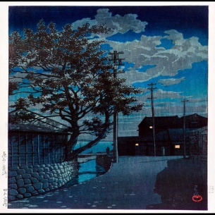 Tranh in khắc gỗ Nhật bản - Tác phẩm: BISHŪ KAMEZAKI (CẢNH BIỂN ĐÊM CỔ KÍNH