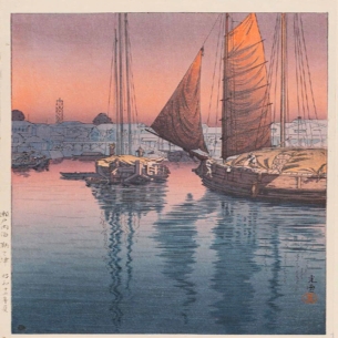 Tranh in khắc gỗ Nhật Bản - tác phẩm: 瀬戸内海 鞆之津 (Biển nội địa Seto – Tomonotsu)  