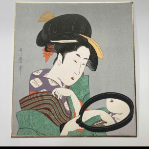 🪭 TRANH NHẬT BẢN – MỸ NHÂN SOI GƯƠNG (UTAMARO – BẢN IN TRANG TRÍ)