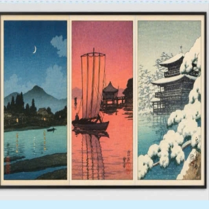 Bộ 3 tác phẩm “Kyoto – Kinkakuji” của danh họa 川瀬巴水 (Kawase Hasui) 
